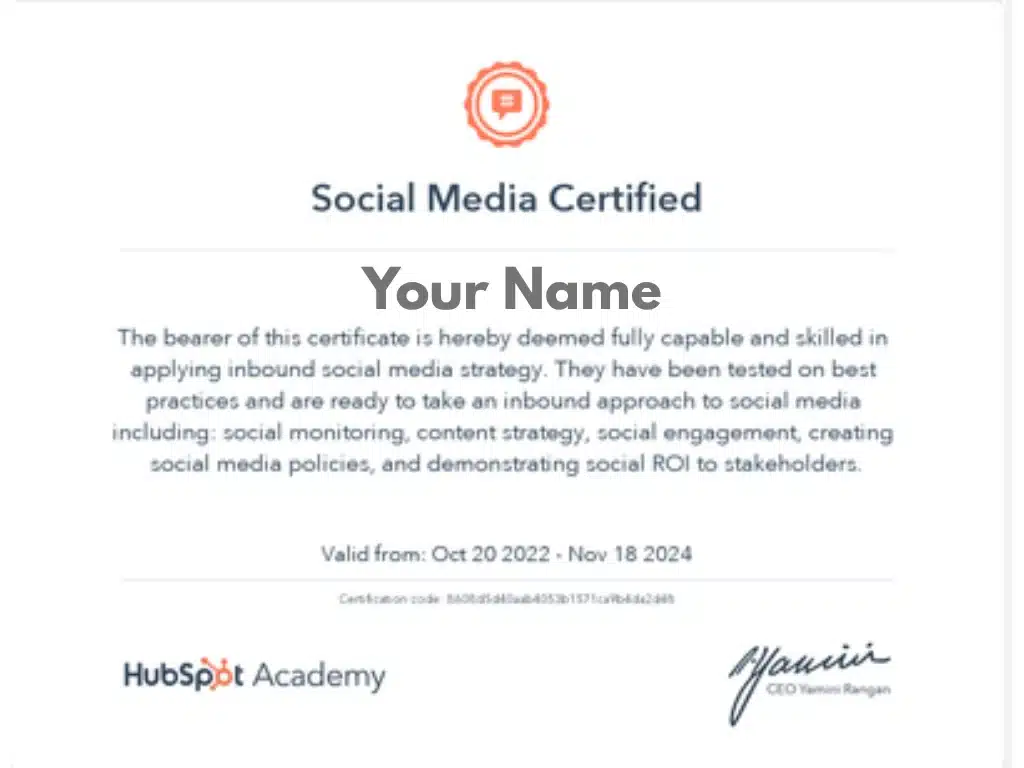 HubSpot Social Media Marketing Certification